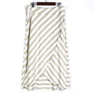 Athleta White Tan Ribbon Stripe Midi Skirt L